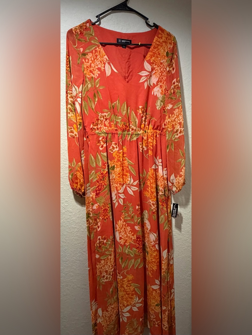 INC International Concepts Coral Floral Long-Sleeve Maxi Dress
